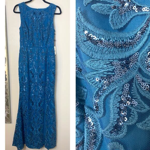 NWT ADRIANNA PAPELL DRESS GOWN 4 BLUE MOTHER OF THE BRIDE EVENING FORMAL - Picture 2 of 16